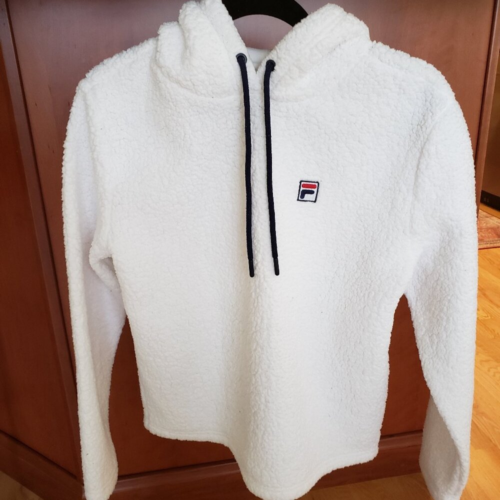 Fila Sherpa Hoodie Size S White Fleece Cozy Pullover